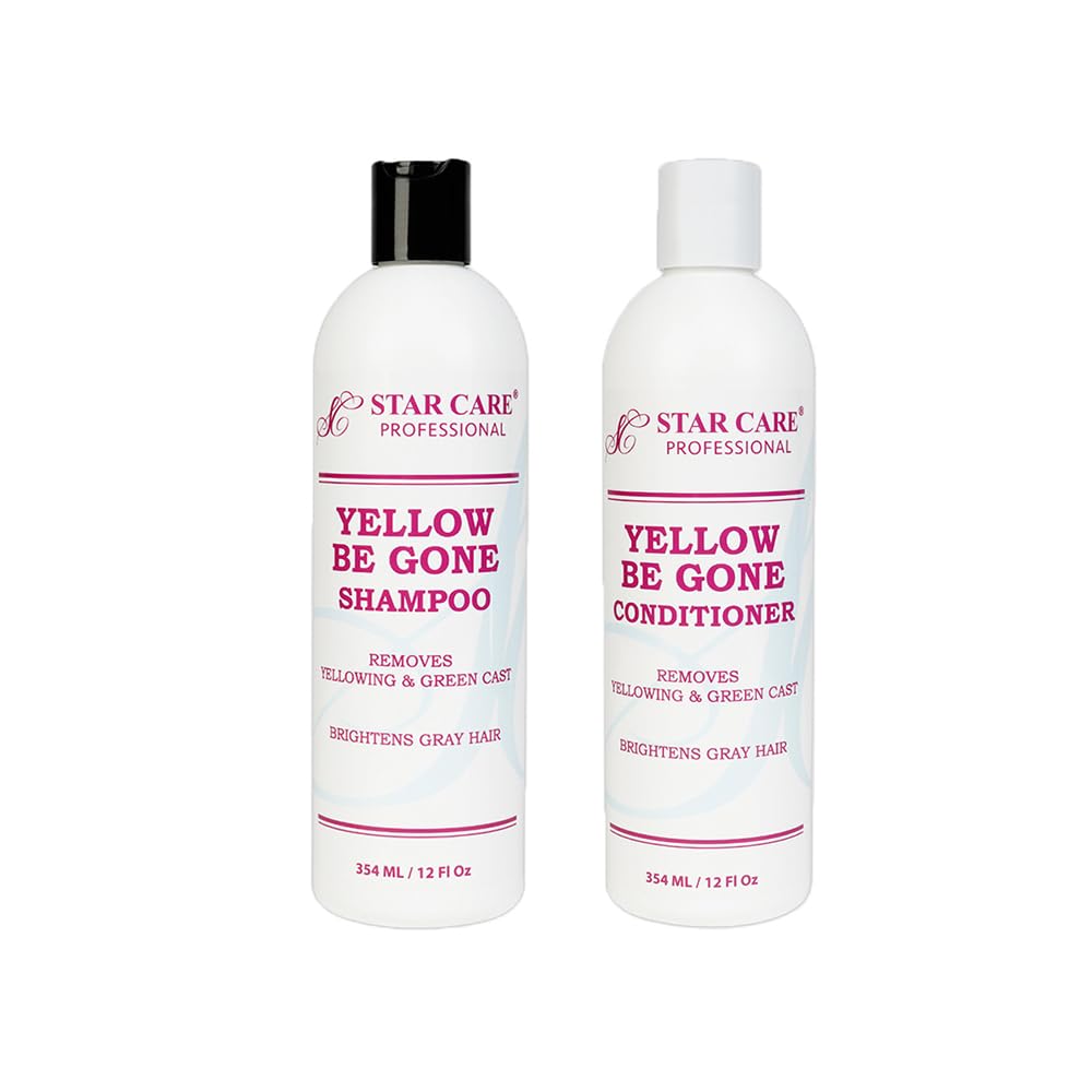 STAR CARE Yellow Be Gone Shampoo & Conditioner Set 12oz Each Clarifying Toning Duo for Blonde Gray Bleached Highlighted Hair Neutralizes Brass Restores Shine Hydrates Maintains Cool Tones 12oz/354ml