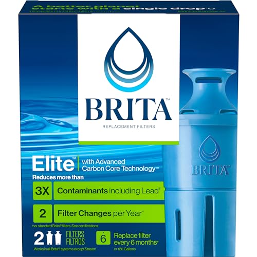 Brita Filter Replacements for Water Pitchers and Dispensers, Elite, NSF Certified to Remove 99% of Lead, 2 Count, Blue