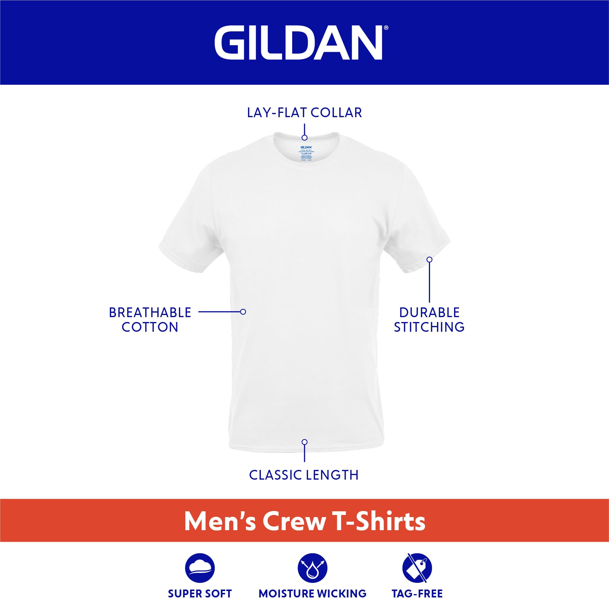 Gildan Men's Crew T-Shirts, Multipack, Style G1100, Black (6-Pack), Large