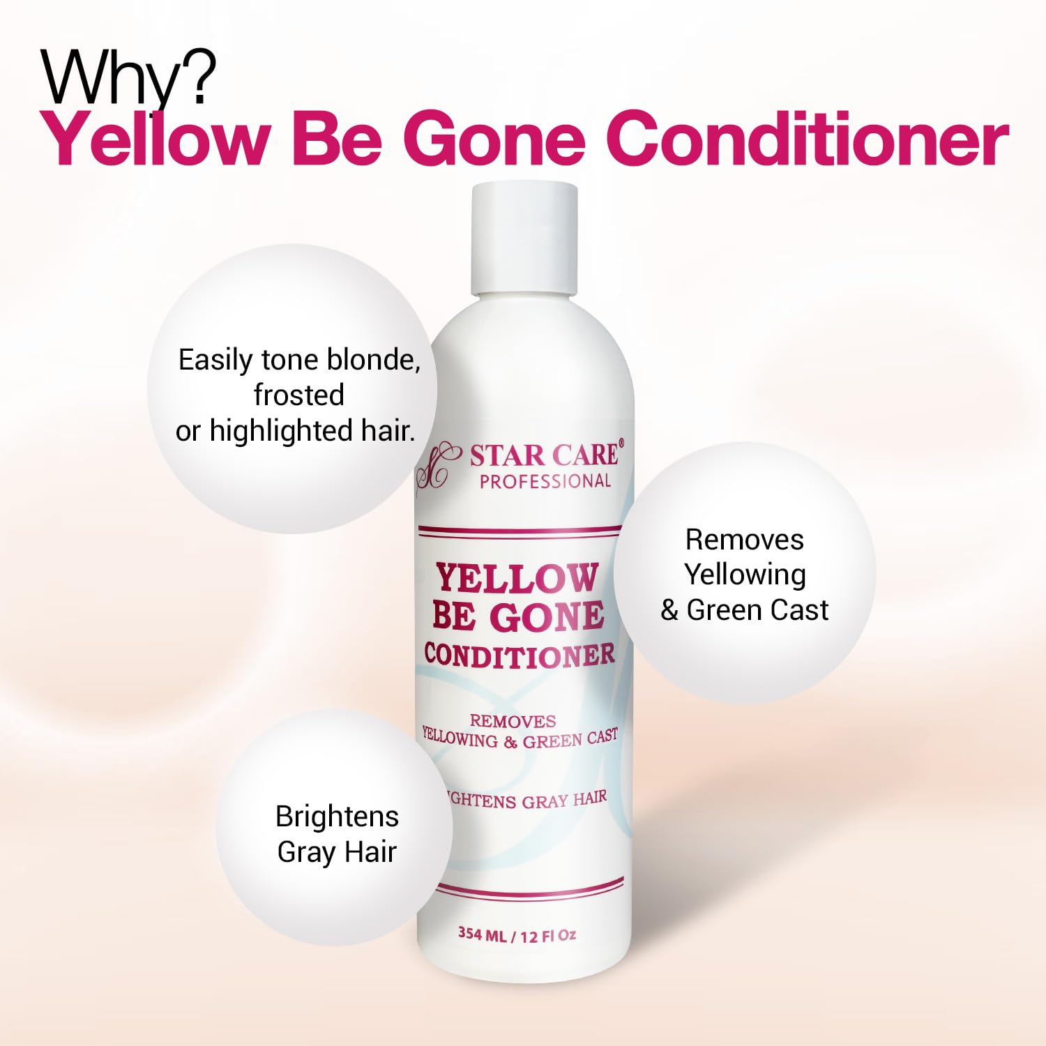 STAR CARE Yellow Be Gone Shampoo & Conditioner Set 12oz Each Clarifying Toning Duo for Blonde Gray Bleached Highlighted Hair Neutralizes Brass Restores Shine Hydrates Maintains Cool Tones 12oz/354ml