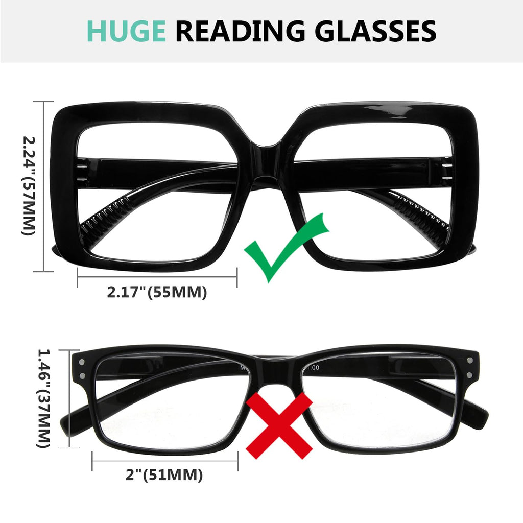 Eyekepper Huge Metalless Reading Glasses with Screwless Spring Hinges 6 Pack Oversized Readers for Women +2.50