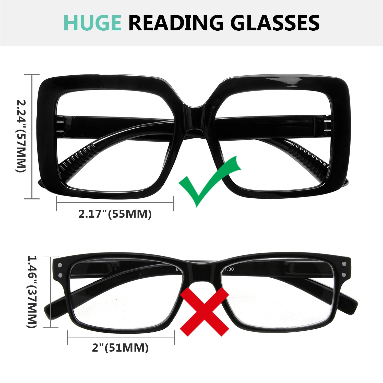 Eyekepper Huge Metalless Reading Glasses with Screwless Spring Hinges 6 Pack Oversized Readers for Women +2.50