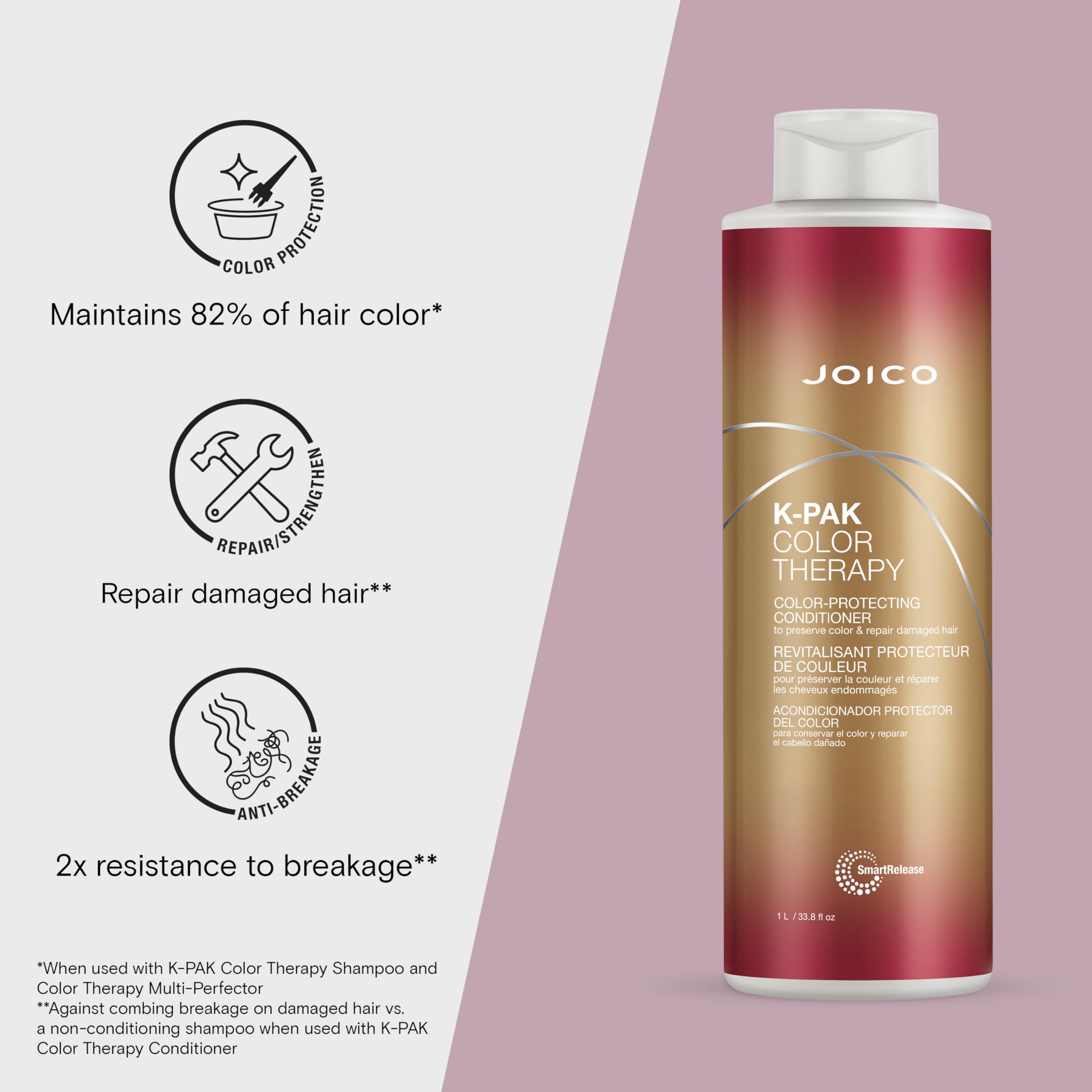 Joico K-PAK Color Therapy Color-Protecting Conditioner | For Color-Treated Hair | Boost Shine & Elasticity | Repair Breakage | Rebuild Damaged Hair | With Keratin & Argan Oil | 33.8 Fl Oz