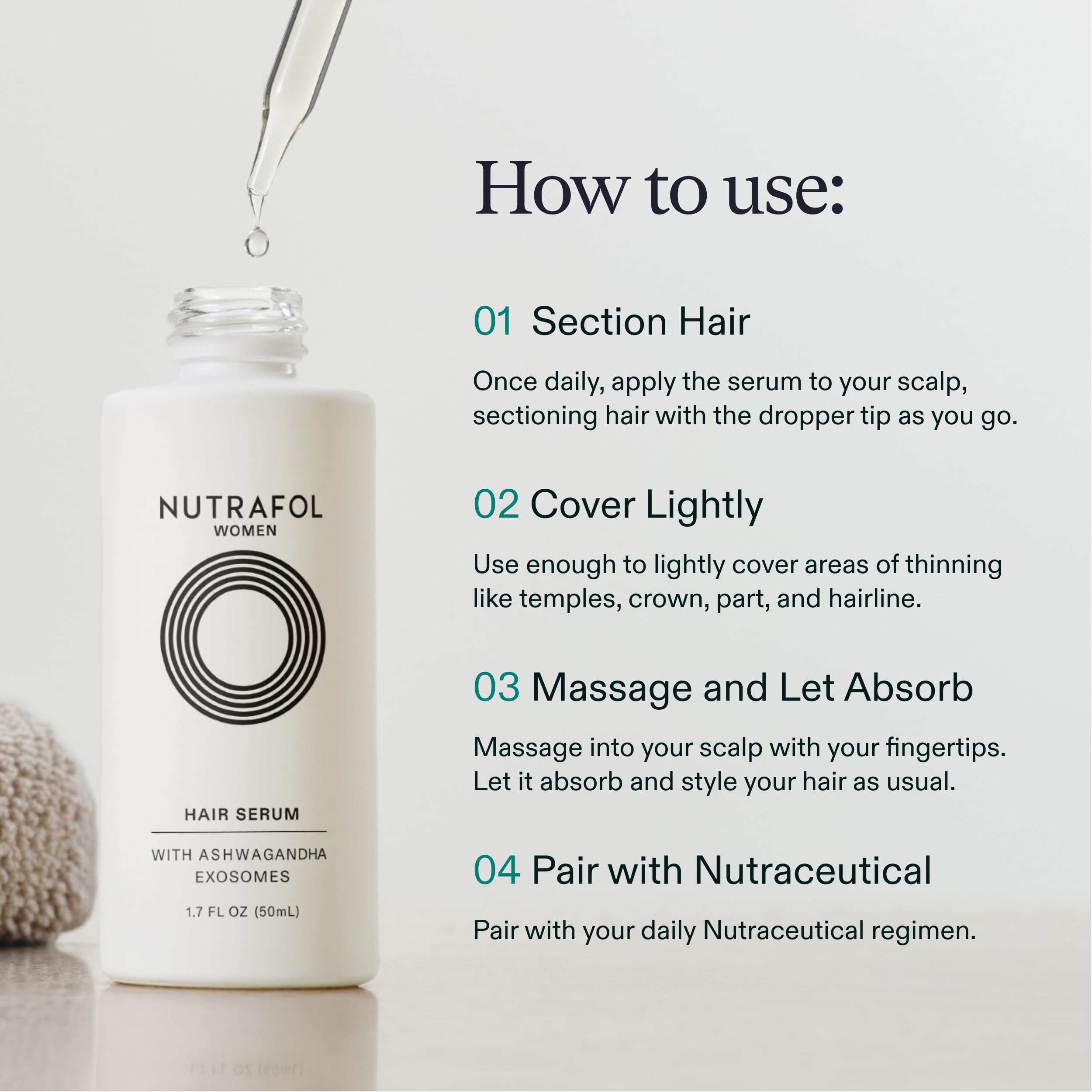 Nutrafol Women's Hair Serum, Safe for Hair Extensions and Color, for Visible Thickness and Strength, Vegan, Lightweight and Fast-Absorbing - 1.7 Fl Oz, Pack of 2