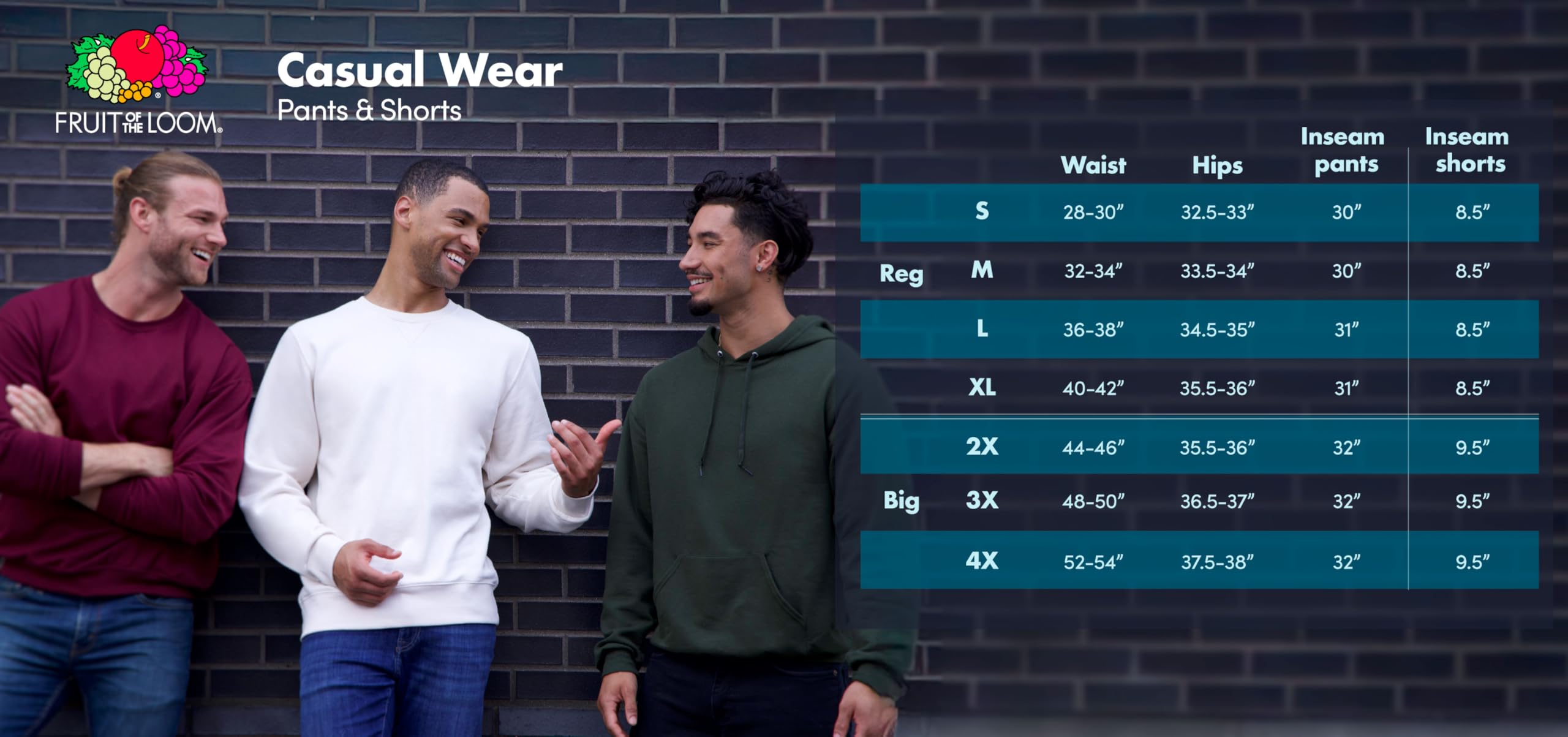 "Medidas y tallas  de joggers deportivos Fruit of the Loom"