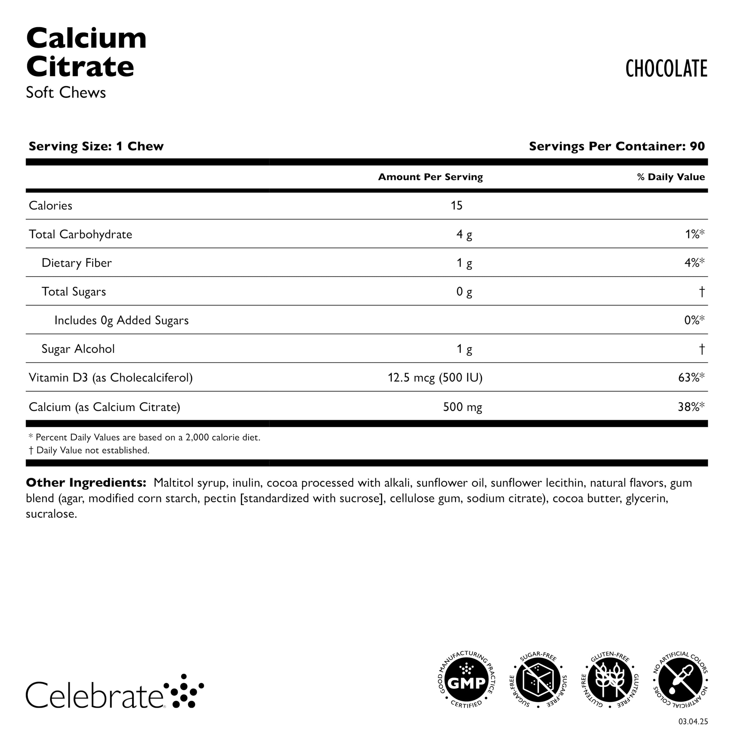 Celebrate Vitamins Bariatric 500mg Calcium Citrate Soft Chews with 500 IU Vitamin D3 – Essential for Gastric Bypass Patients & Bone Health - Sugar & Gluten Free, Chocolate (90 Chews)