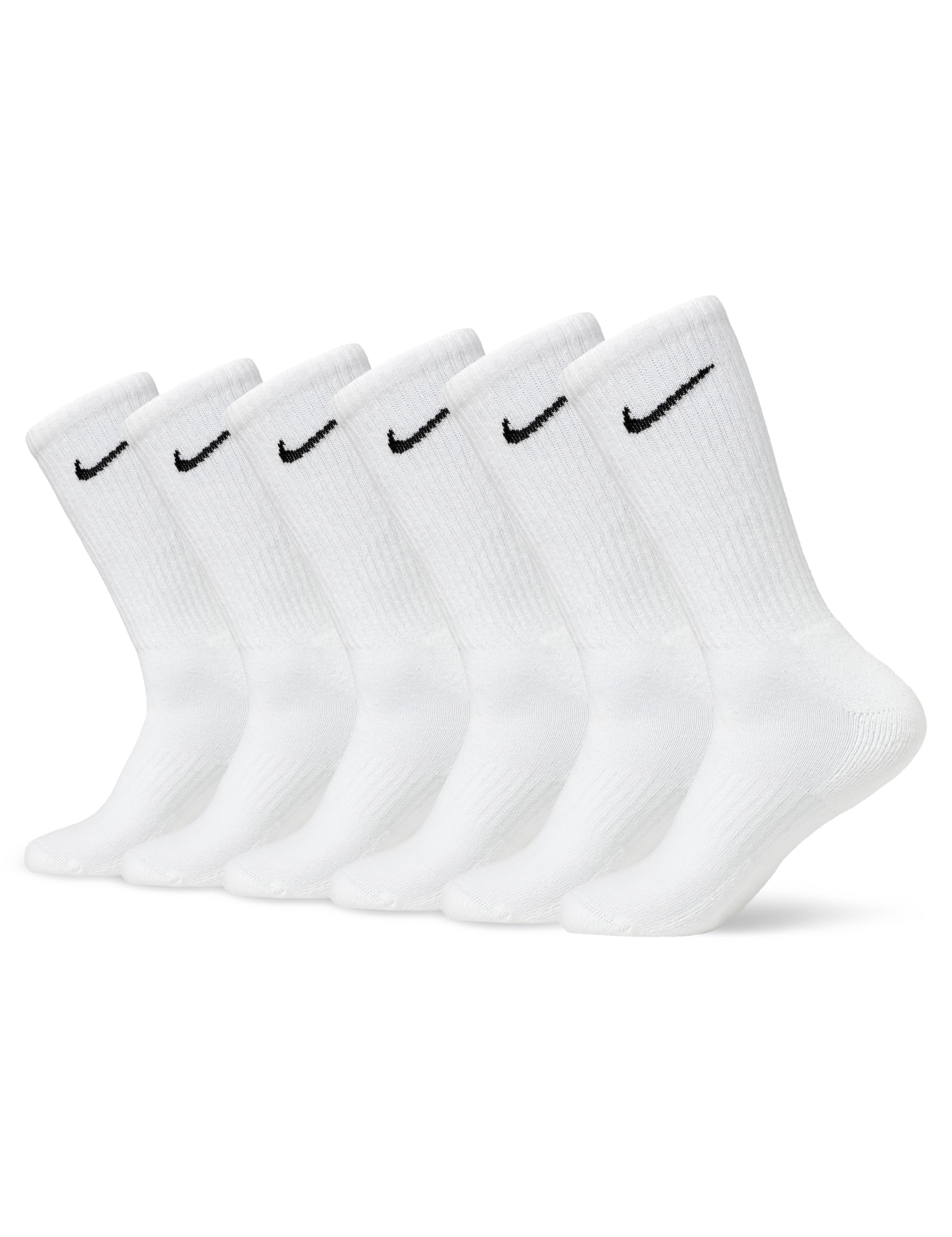 Nike Unisex Everyday Cushioned Training Crew Socks (6 Pairs), White/Black, Large