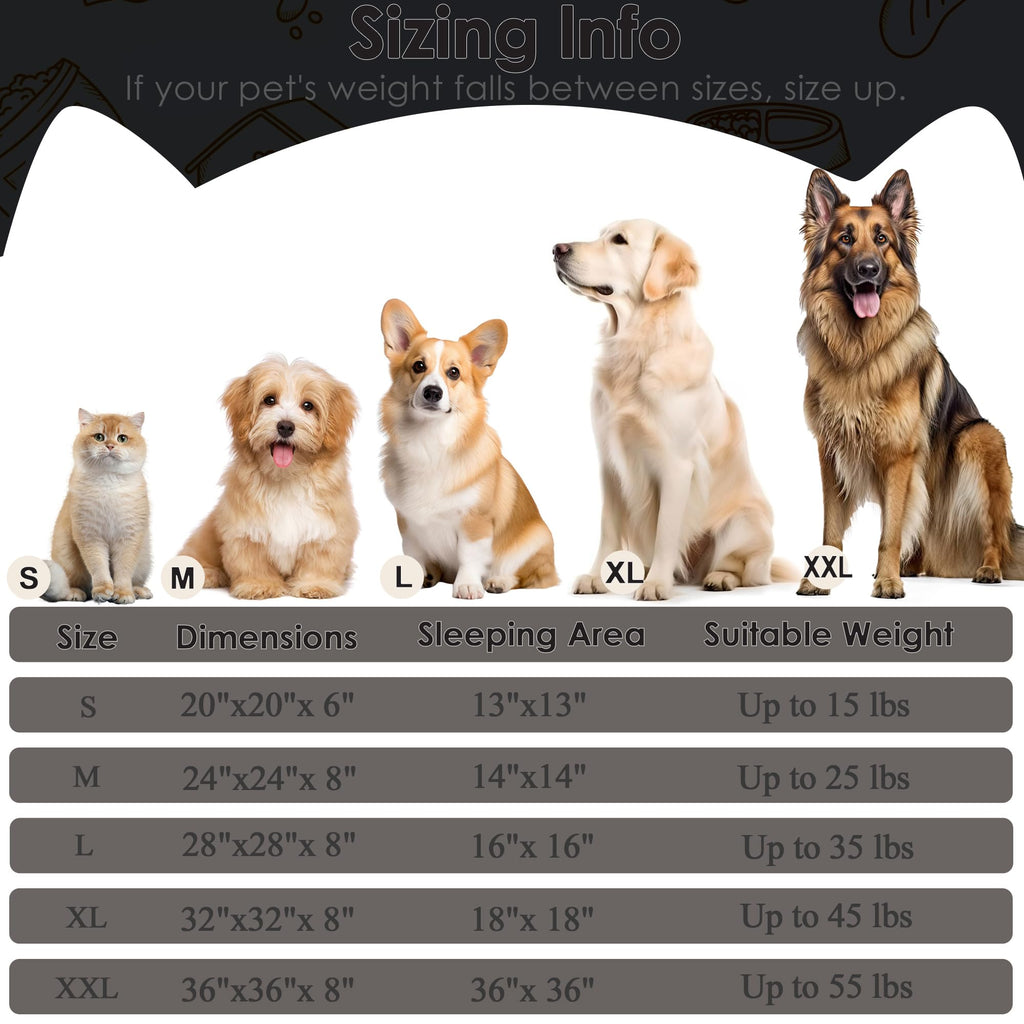 Guía de tamaños cama Hoewina para mascotas