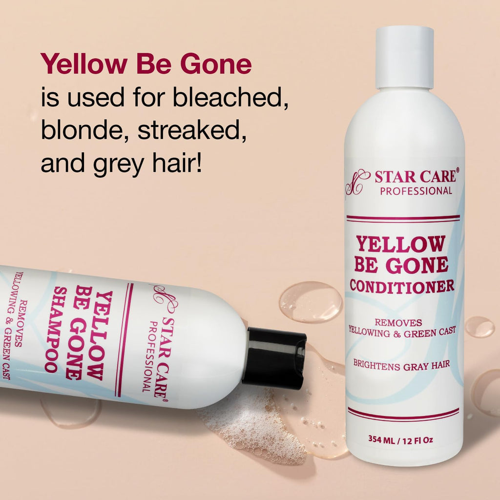 STAR CARE Yellow Be Gone Shampoo & Conditioner Set 12oz Each Clarifying Toning Duo for Blonde Gray Bleached Highlighted Hair Neutralizes Brass Restores Shine Hydrates Maintains Cool Tones 12oz/354ml