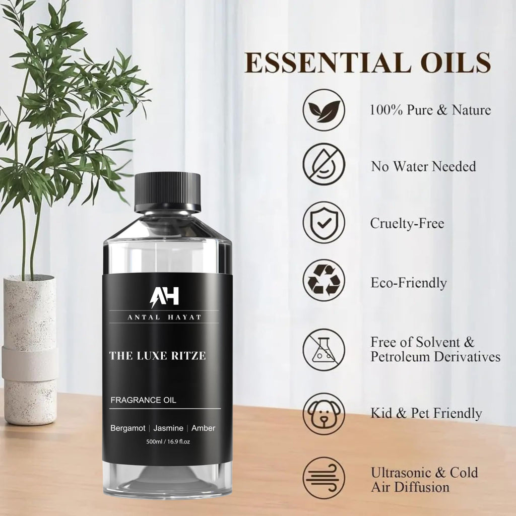 Hotel Diffuser Oil Inspired by The Ritz Carlton Hotel 500ml - Diffuser Oil Blends for Aromatherapy - Notes of Bergamot, Jasmine & Amber - Premium Fragrance Oil for Ultrasonic and Waterless Diffusers