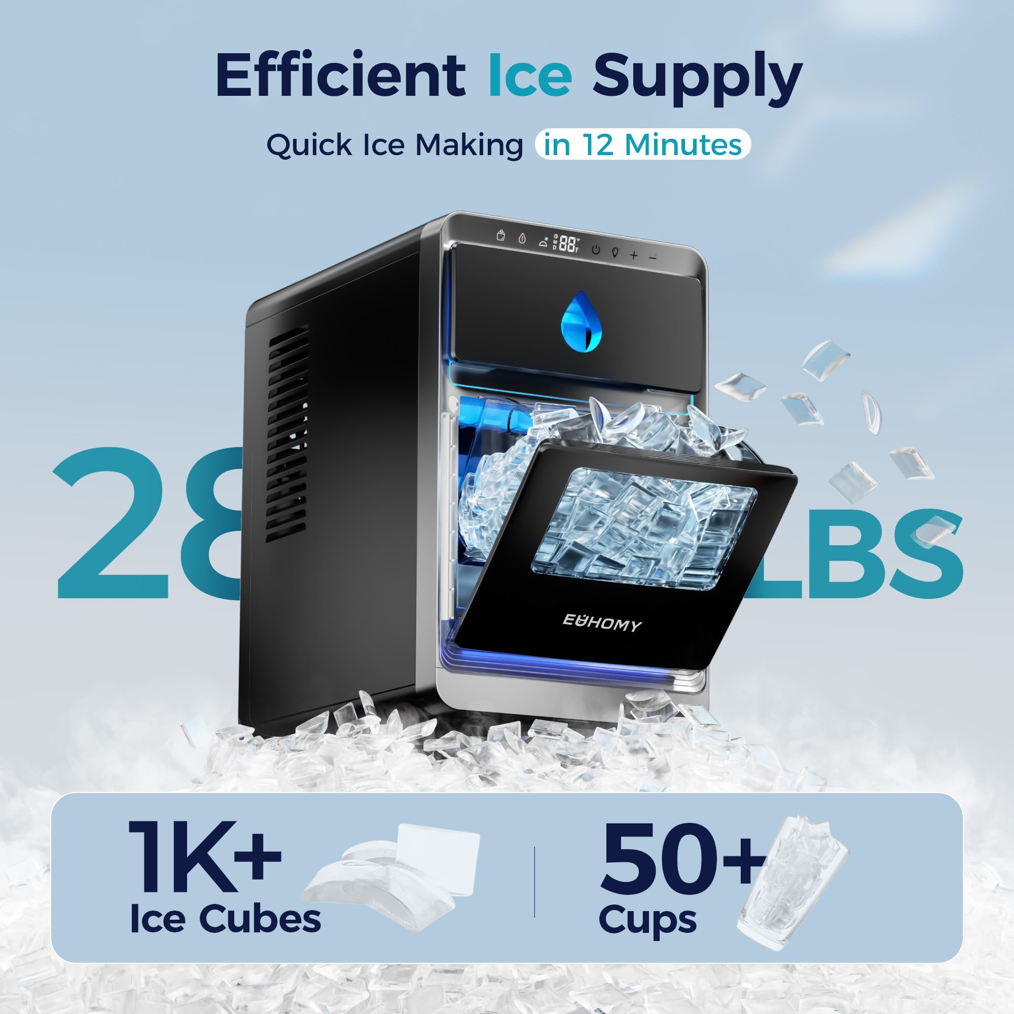 EUHOMY ice maker capacidad 28 libras diario