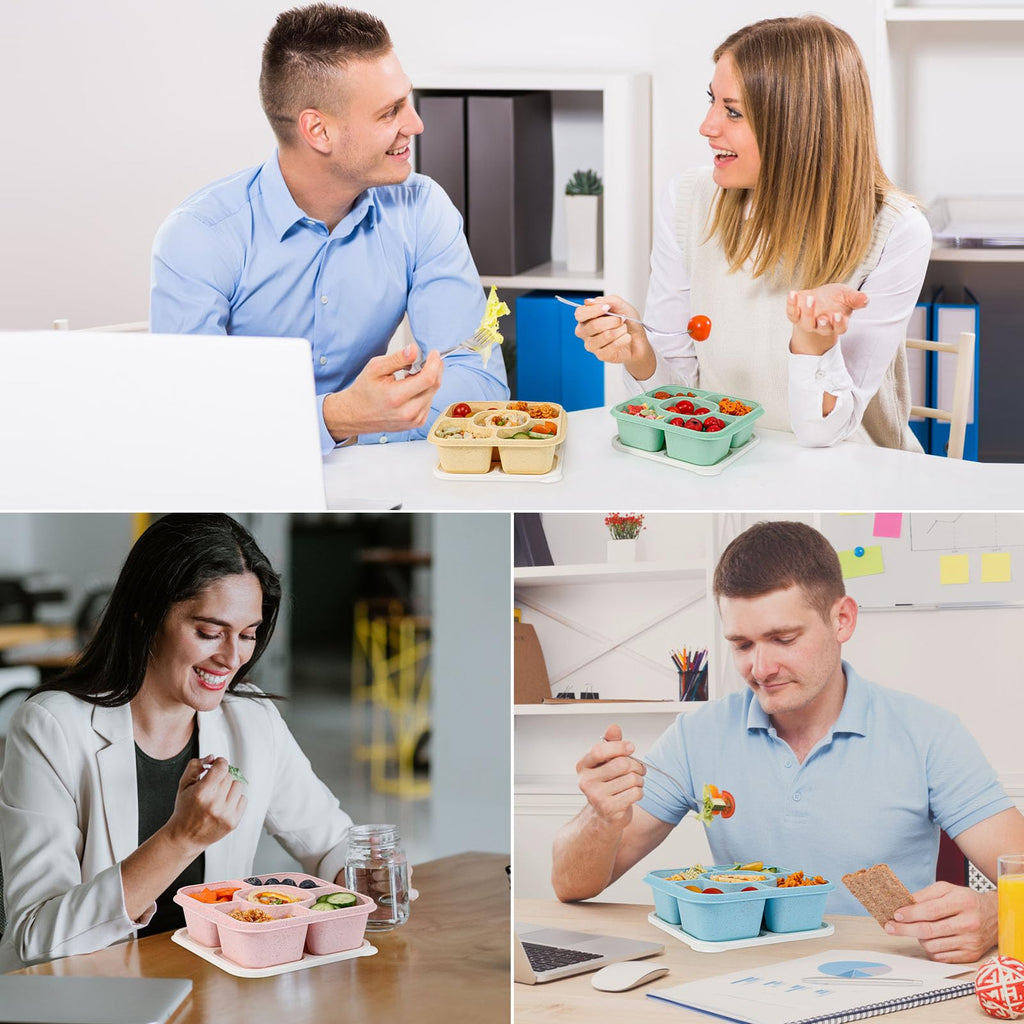 "Familia usando bentobox portátiles para snacks"