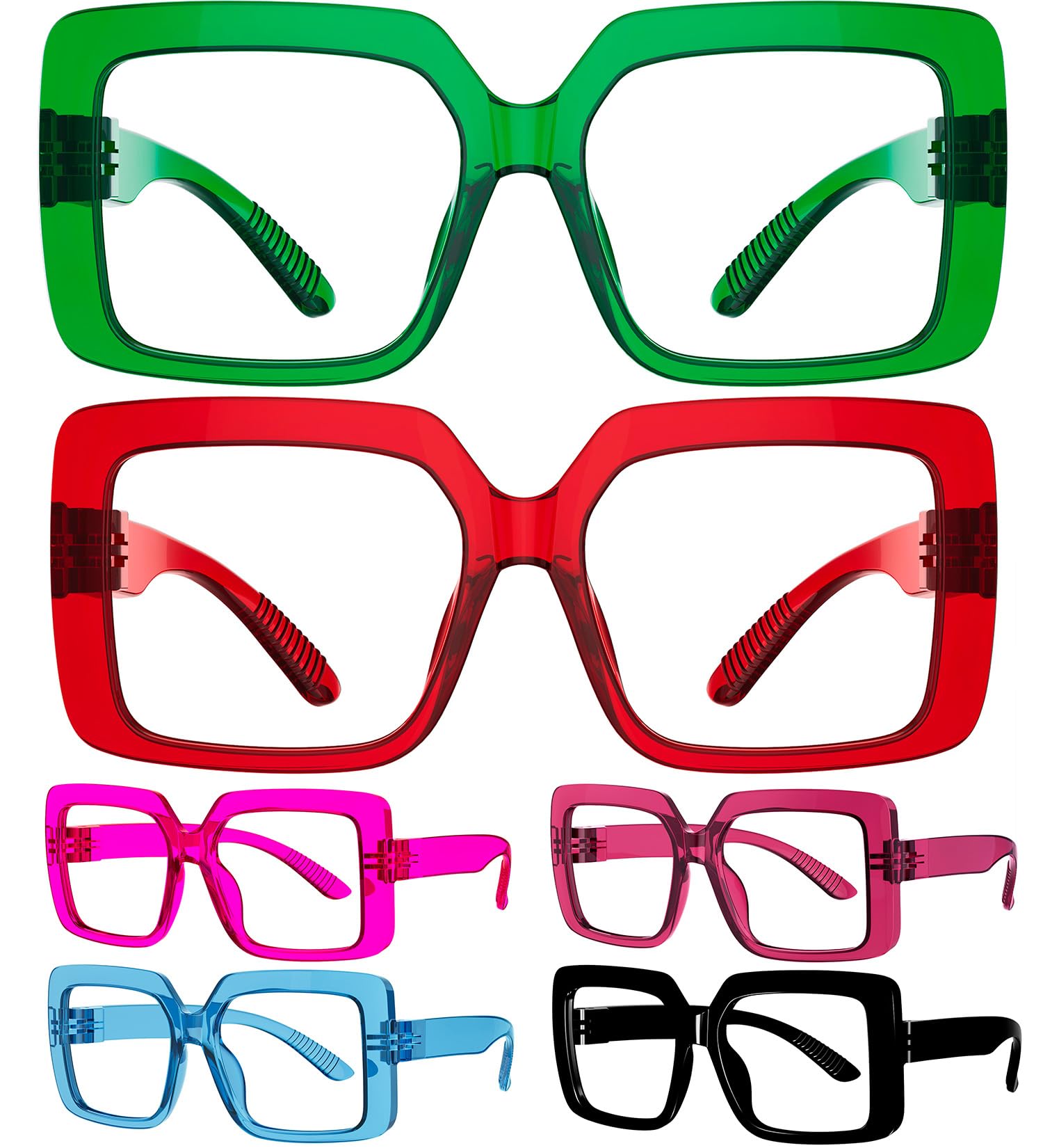 Eyekepper Huge Metalless Reading Glasses with Screwless Spring Hinges 6 Pack Oversized Readers for Women +2.50