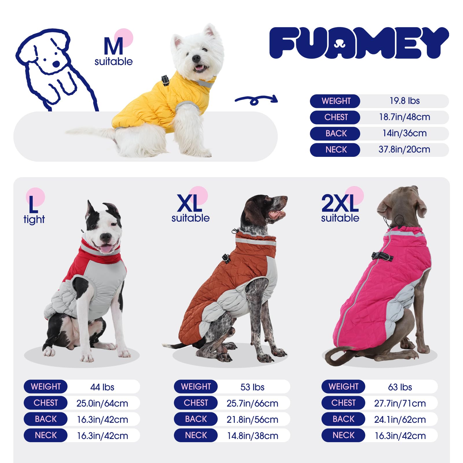 Abrigo Reflectante de Invierno para Perros FUAMEY – Chaqueta Acolchada Impermeable con Forro Térmico | Protección contra Frío, Viento y Nieve