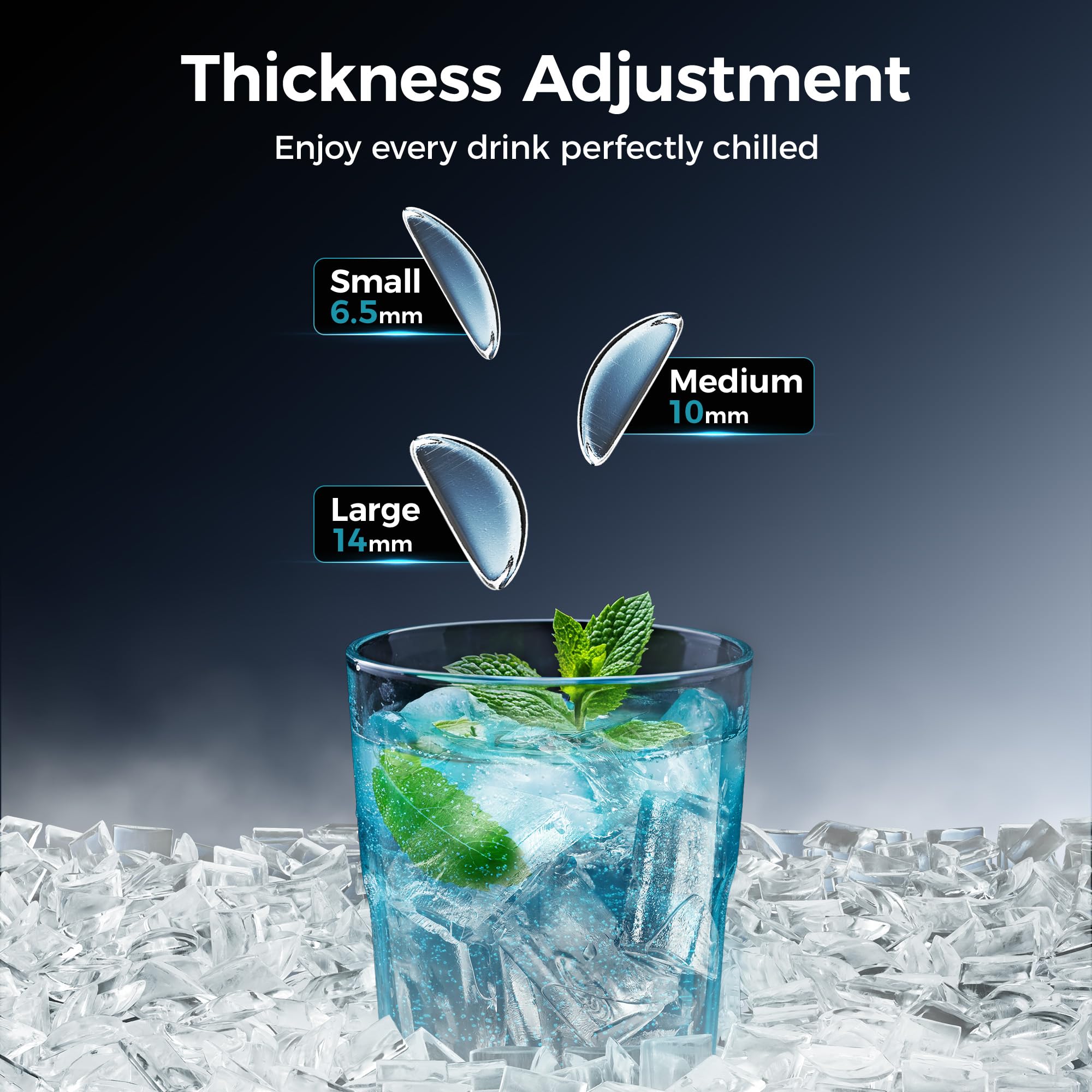 Cubos de hielo tipo media luna producidos por EUHOMY