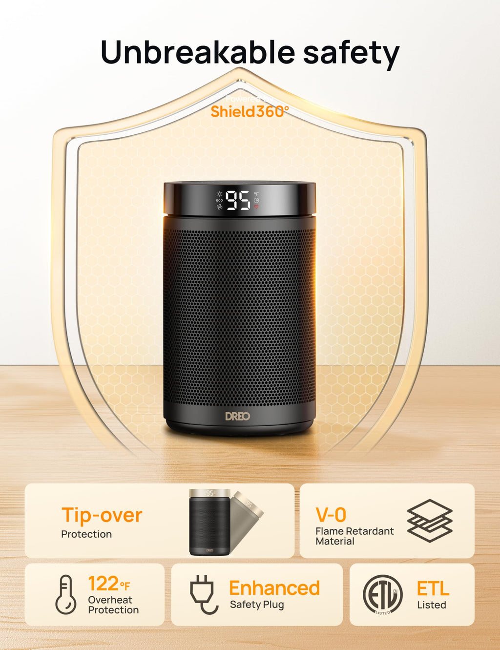 "Características del calentador Dreo Hyperamics 1500W"