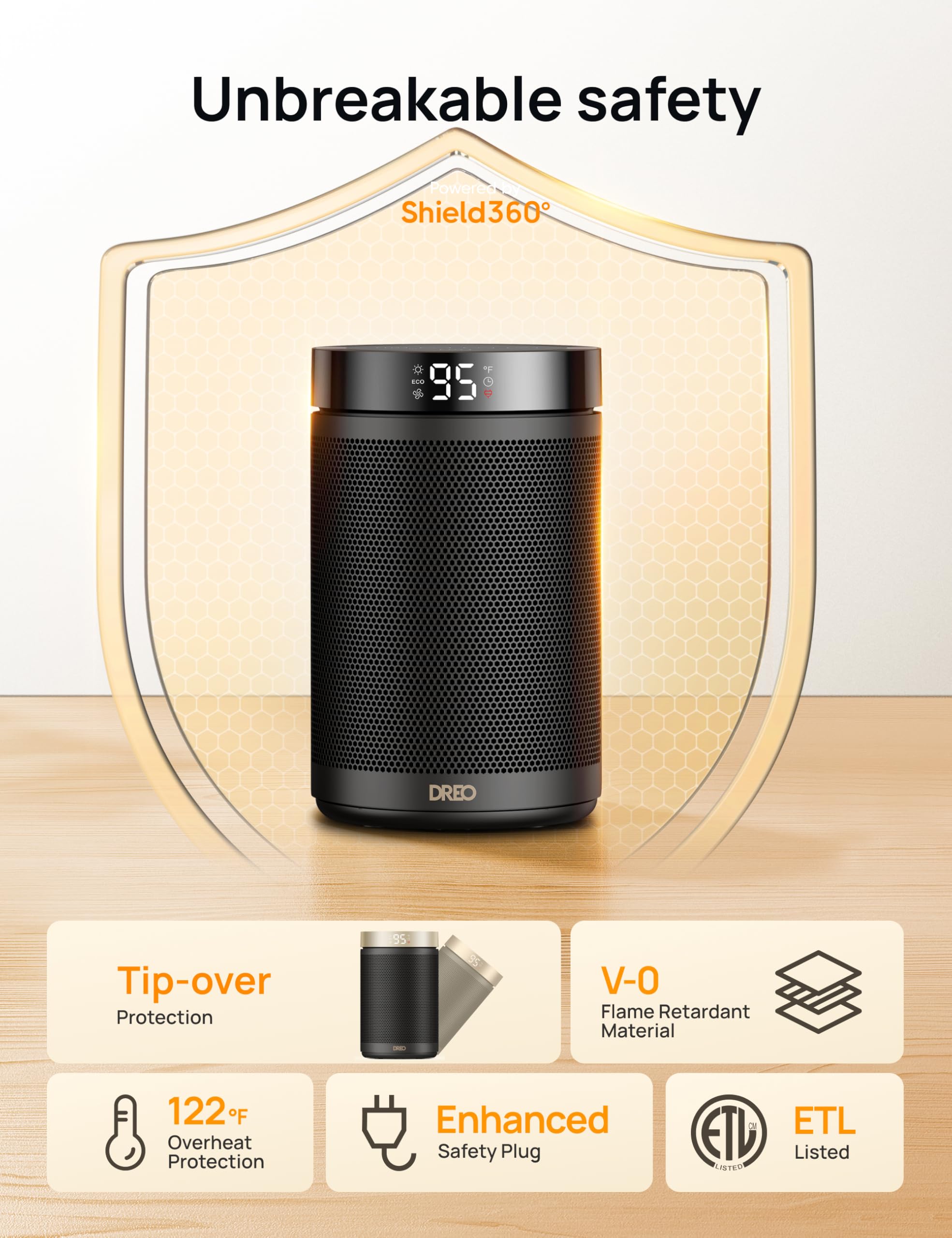 "Características del calentador Dreo Hyperamics 1500W"