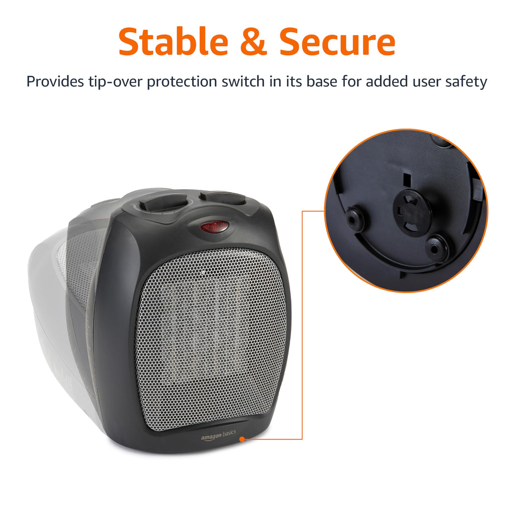 Calentador portátil Amazon Basics de cerámica 1500W en color negro