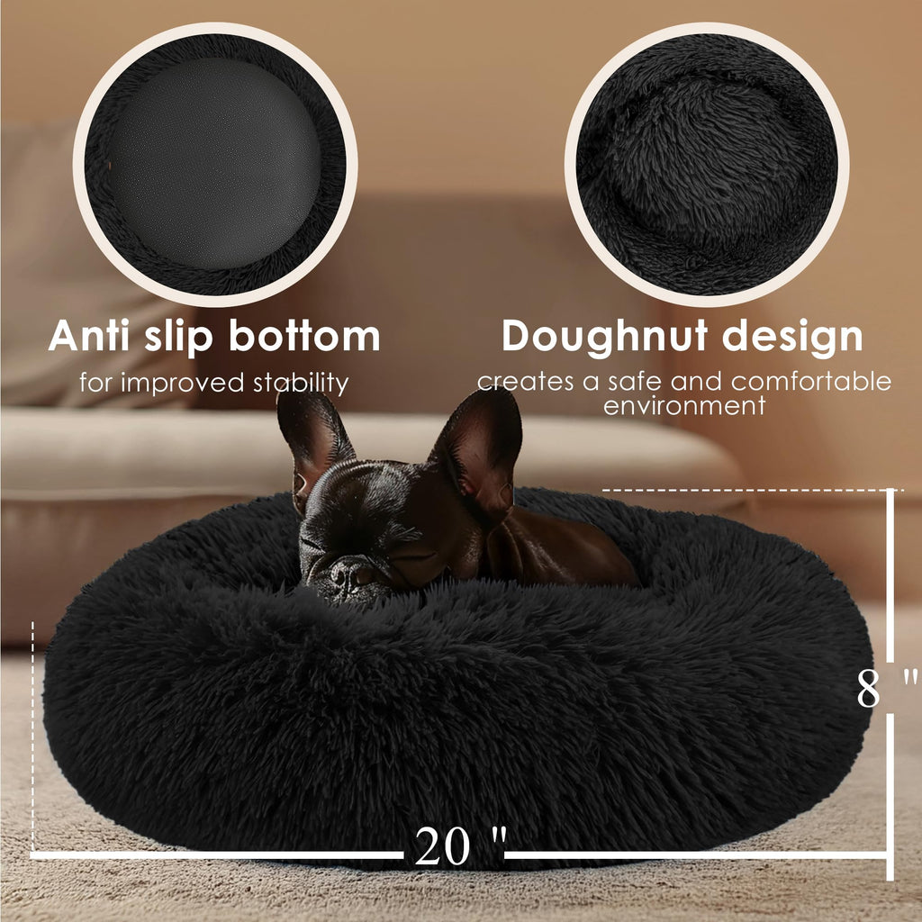 Cama donut Hoewina negra con gato durmiendo