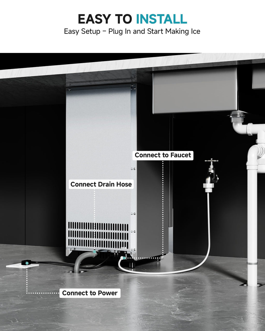Máquina de hielo industrial EUHOMY instalación bajo encimera