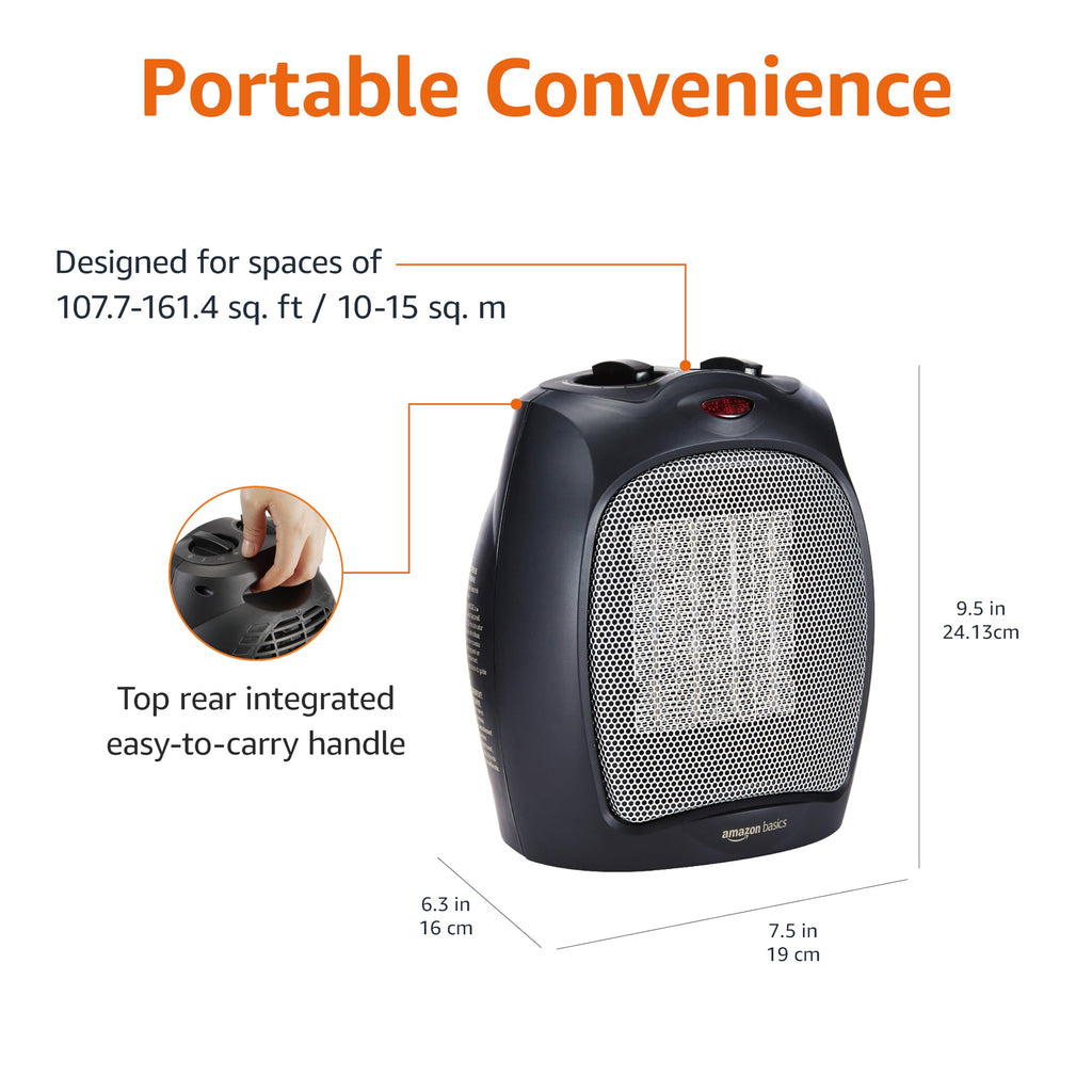 Calentador de cerámica Amazon Basics 1500W portátil