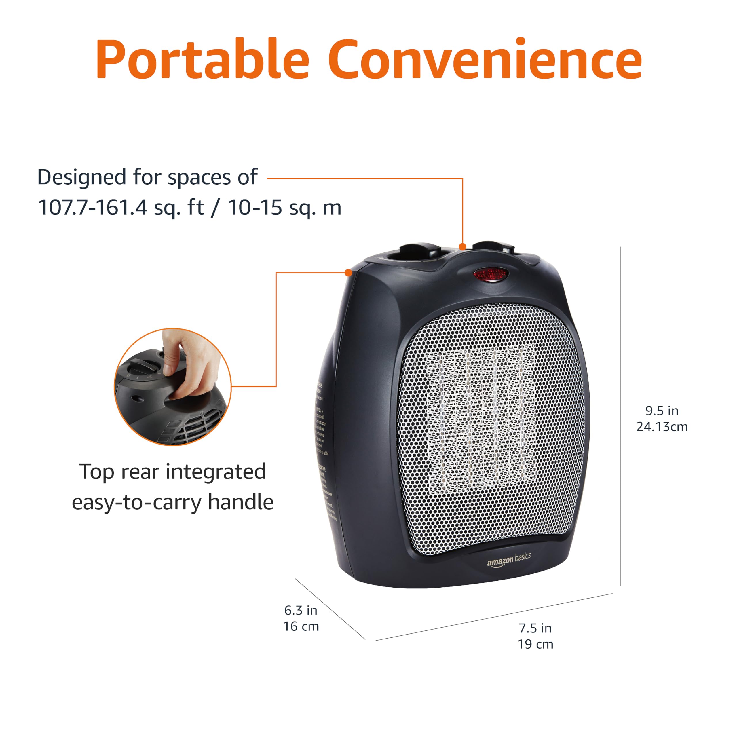 Calentador de cerámica Amazon Basics 1500W portátil