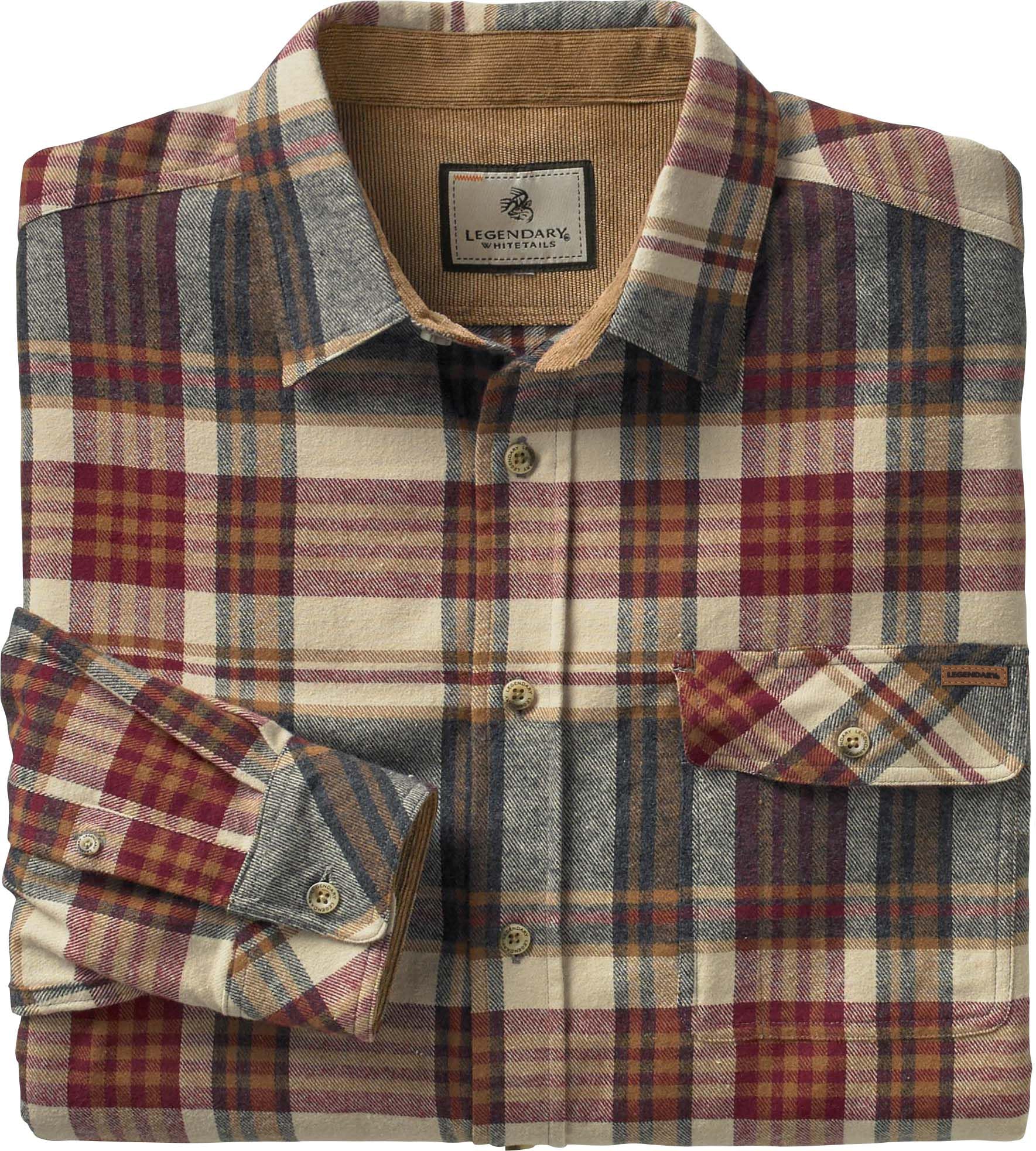 Legendary Whitetails Mens Flannel Shirt Long Sleeve Button Down 100% Cotton, Cedarwood Plaid, LRG