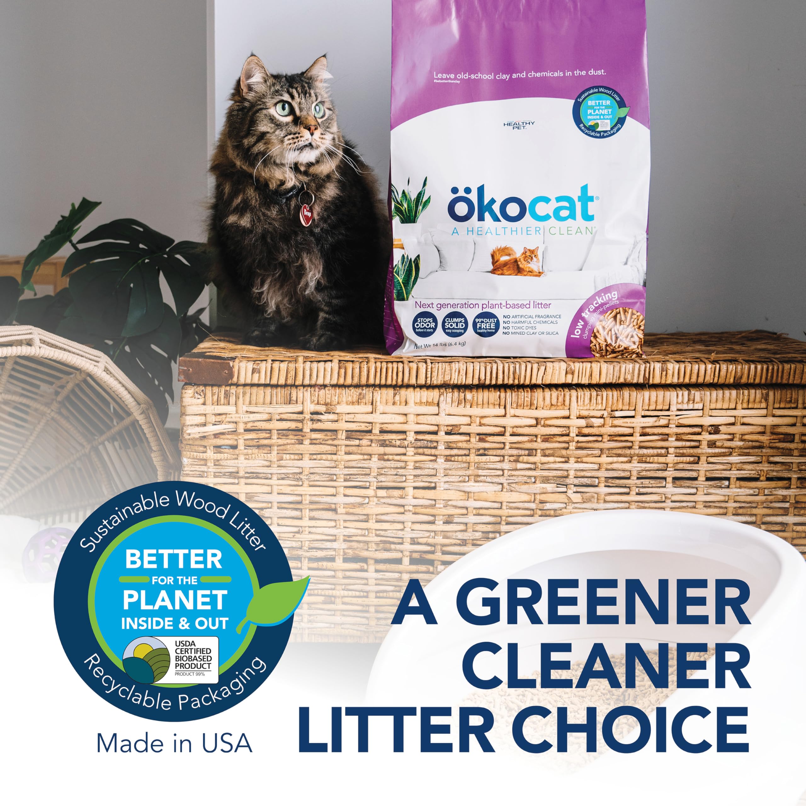 Bolsa de arena Ökocat junto a gato en casa